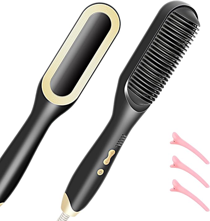 Silken Serenity Ionic Hair Straightener Brush – Fast Heating, 5 Temp Settings & Anti-Scald Design