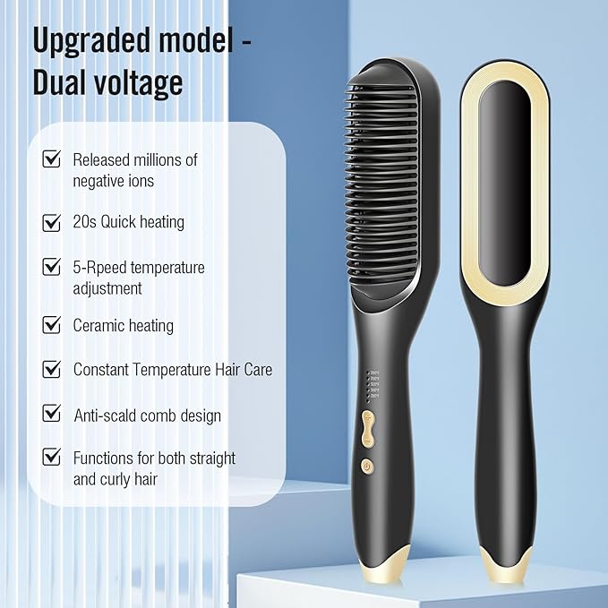 Silken Serenity Ionic Hair Straightener Brush – Fast Heating, 5 Temp Settings & Anti-Scald Design