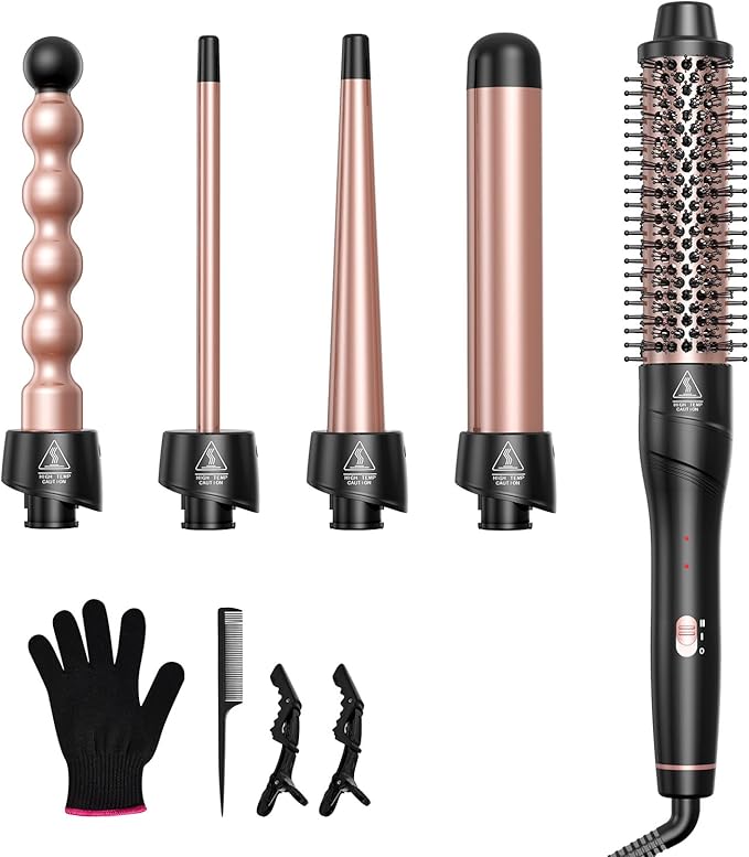 Silken Serenity 5-in-1 Curling Wand Set – Lopeie Curling Iron with Upgraded Curling Brush & 4 Interchangeable Ceramic Barrels&nbsp;