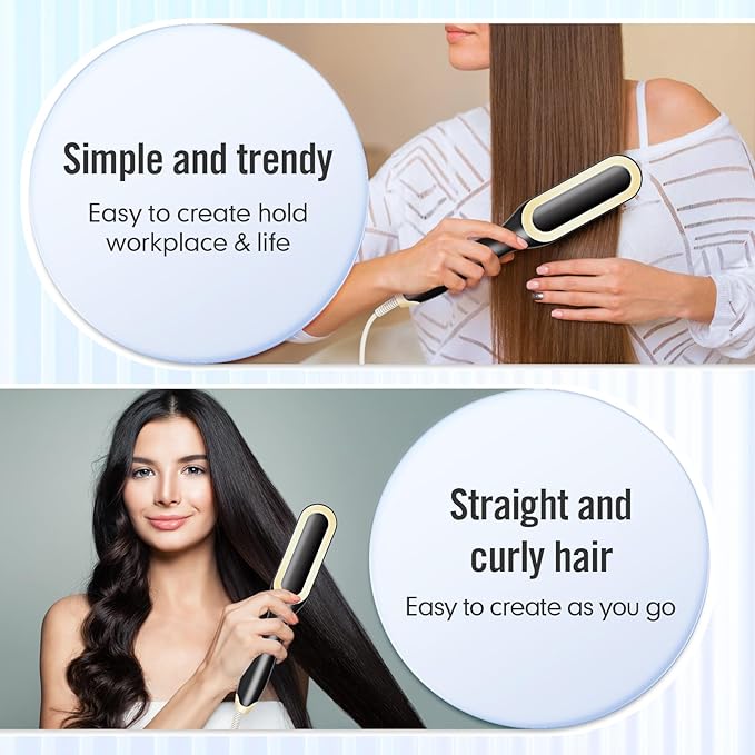 Silken Serenity Ionic Hair Straightener Brush – Fast Heating, 5 Temp Settings & Anti-Scald Design